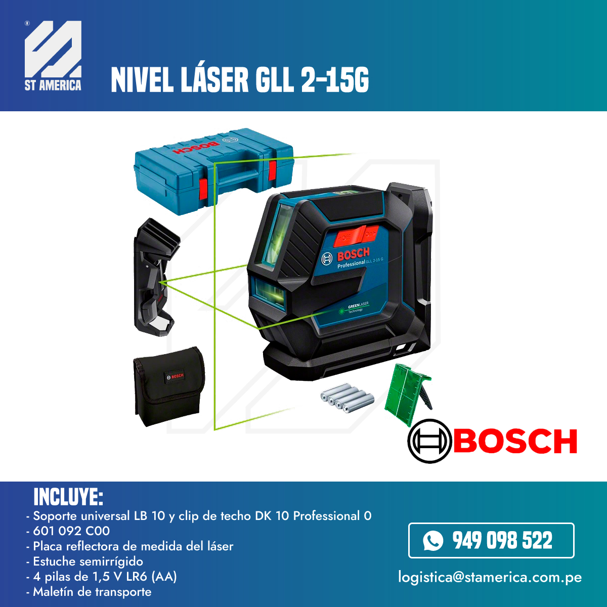 Nivel laser BOSCH GLL 2-15G+LB10