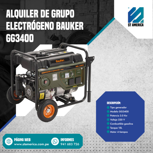 ALQUILER DE GRUPO ELECTRÓGENO BAUKER GG3400