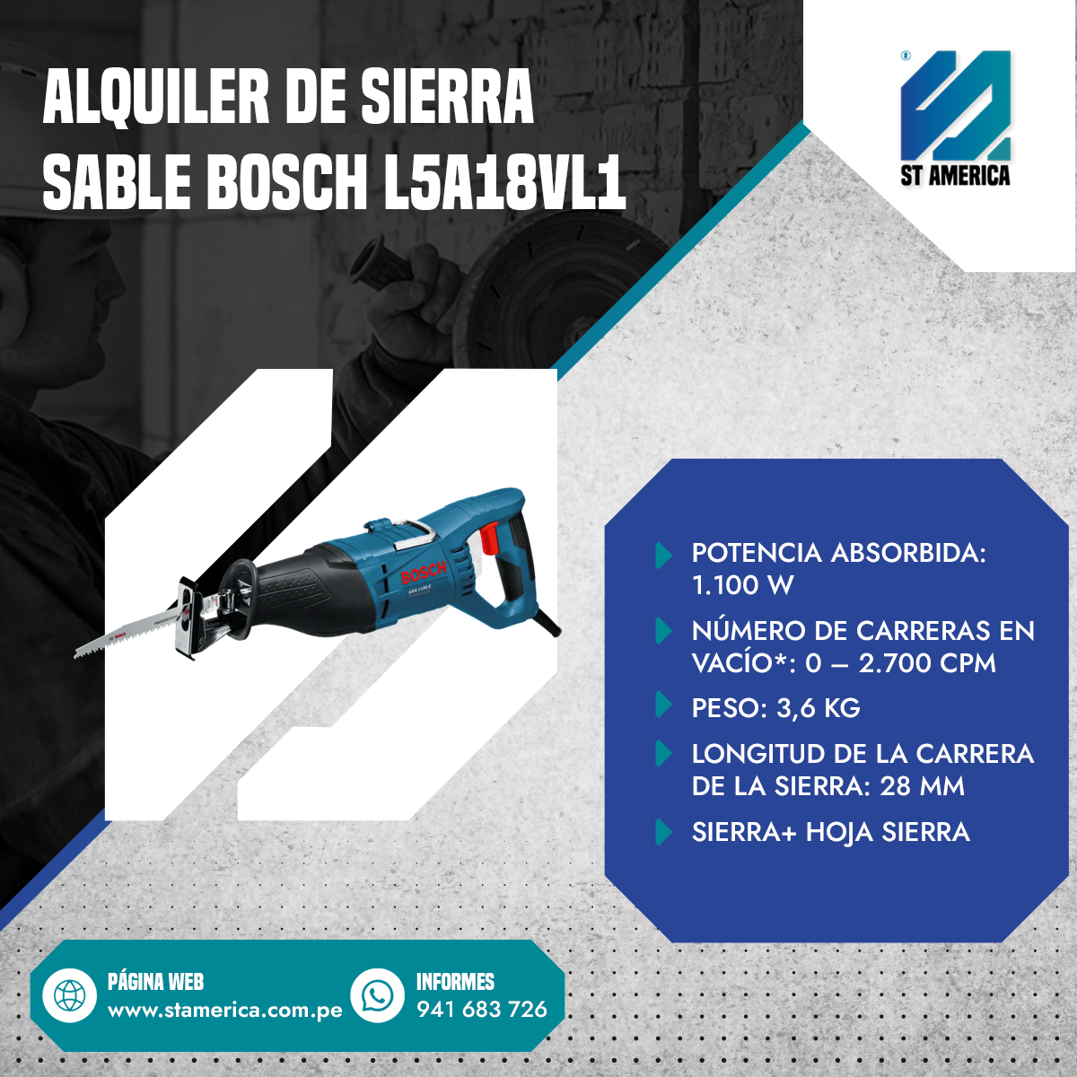 ALQUILER DE SIERRA SABLE BOSCH L5A18VL1 - Comers
